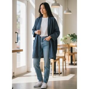 Eileen Fisher  Hemp Organic Cotton Hemp Blue Kimono‎ Jacket, PM
